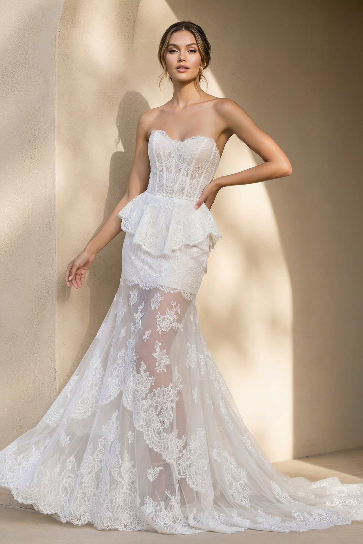 Mermaid Lace Strapless Wedding Dress in Ivory - SHE IS ME Wedding Dresses