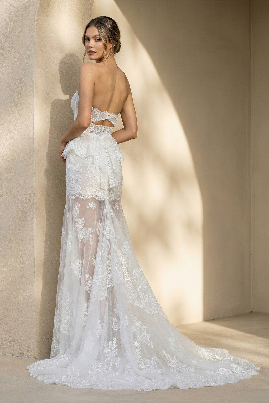 Mermaid Lace Strapless Wedding Dress in Ivory - SHE IS ME Wedding Dresses