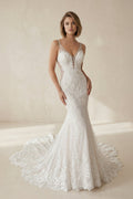Mermaid Lace V Neck Wedding Dress in Ivory - SHE IS ME Wedding Dresses