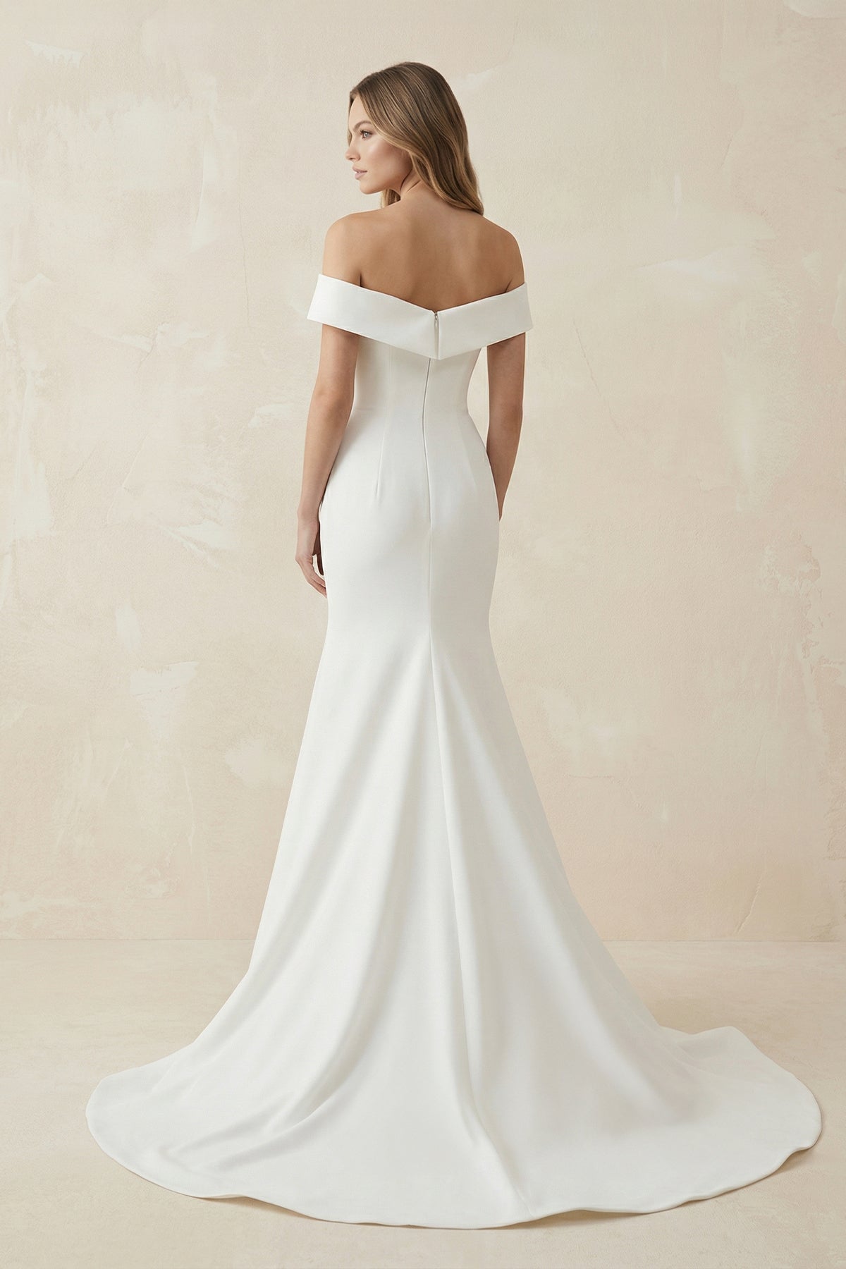 Mermaid Satin Off The Shoulder Wedding Dress in White - SHE IS ME Wedding Dresses