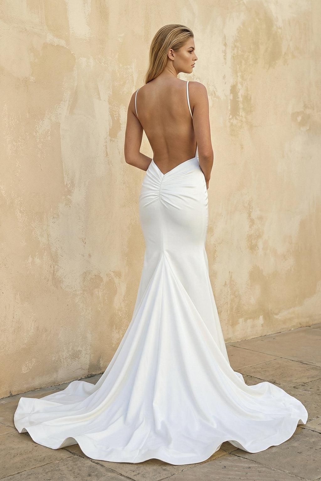 Mermaid Satin Sleeveless Wedding Dresses in White - SHE IS ME Wedding Dresses