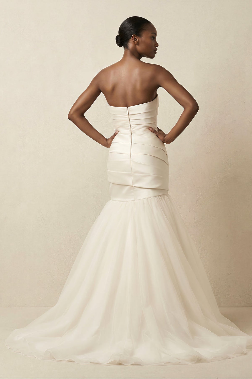Mermaid Satin Strapless Pleated Wedding Dress in White - SHE IS ME Wedding Dresses