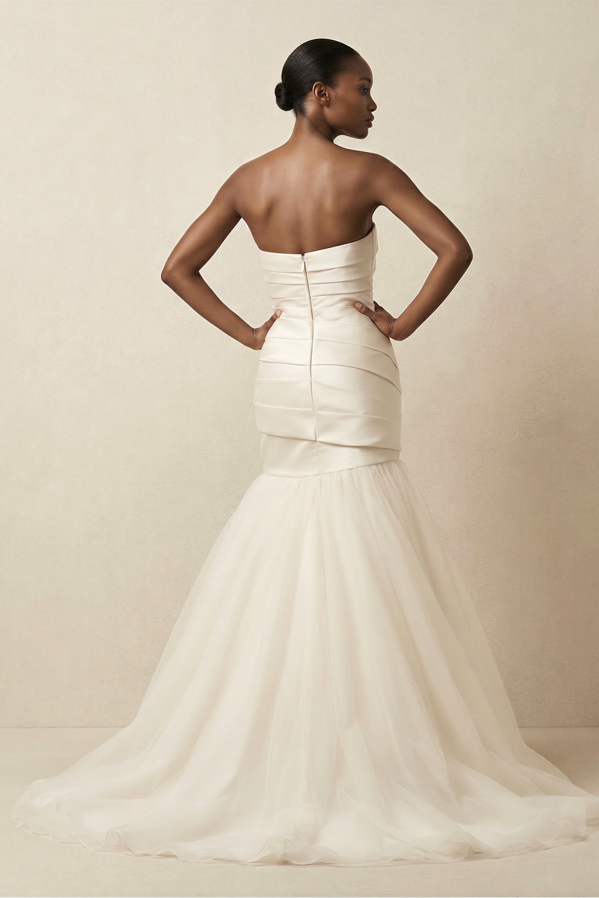 Mermaid Satin Strapless Pleated Wedding Dress in White - SHE IS ME Wedding Dresses