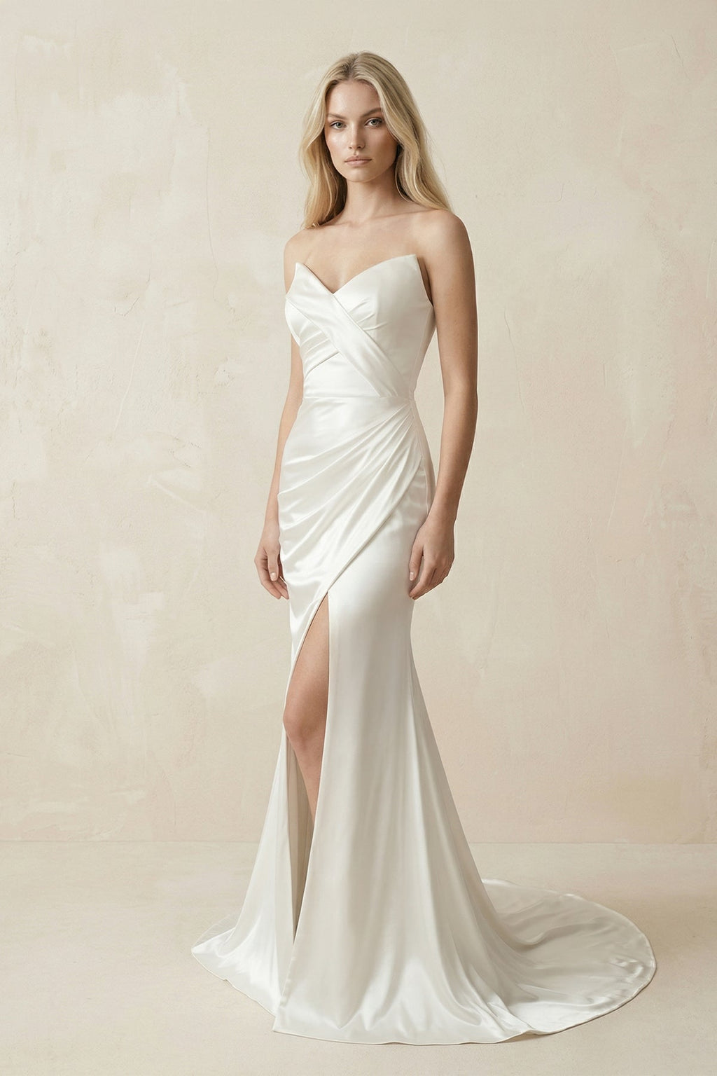 Mermaid Satin Sweetheart Mermaid Wedding Dress With Slit in White - SHE IS ME Wedding Dresses