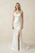 Mermaid Satin Sweetheart Mermaid Wedding Dress With Slit in White - SHE IS ME Wedding Dresses
