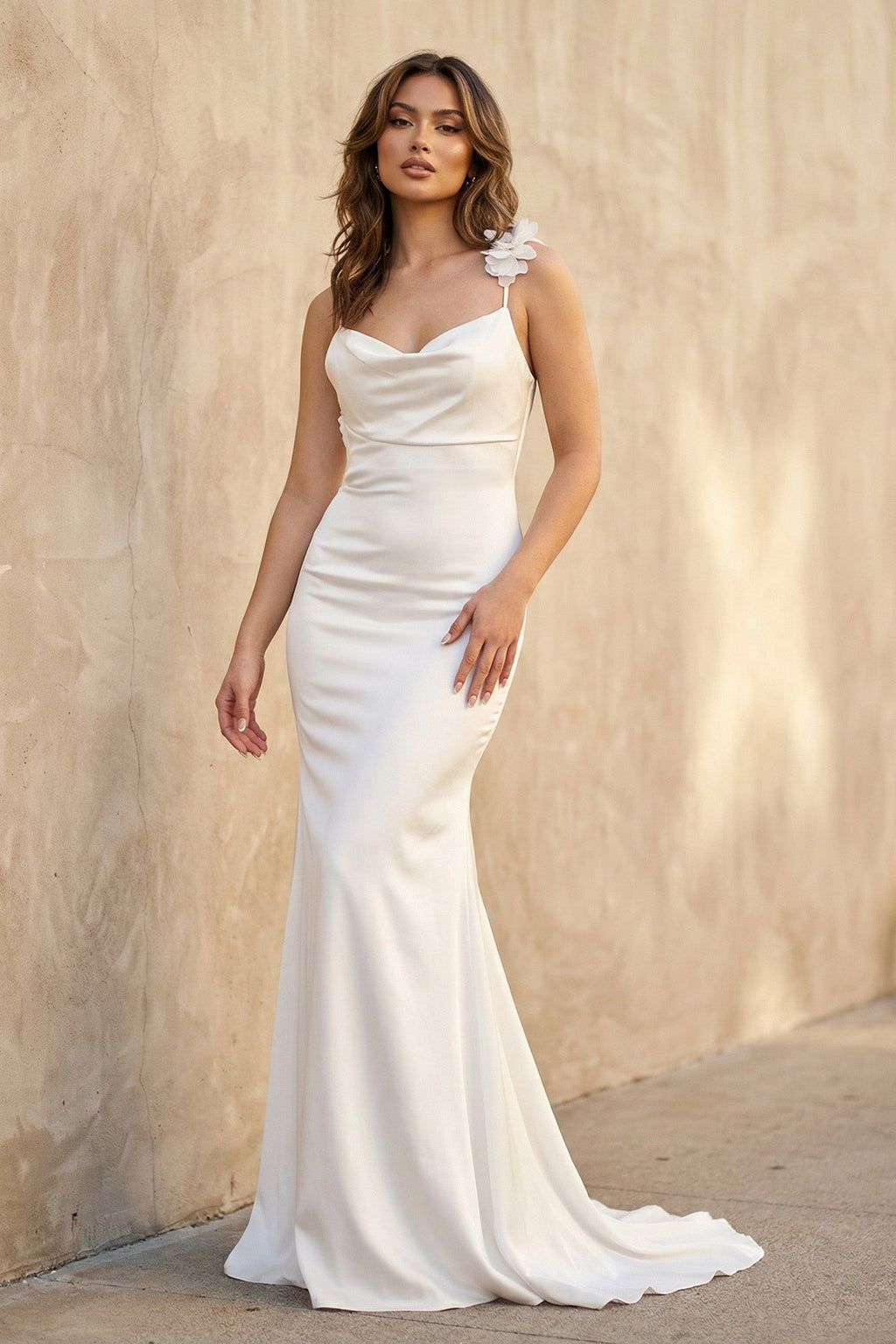 Mermaid Satin Wedding Dress With Floral in White - SHE IS ME Wedding Dresses