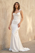 Mermaid Satin Wedding Dress With Floral in White - SHE IS ME Wedding Dresses