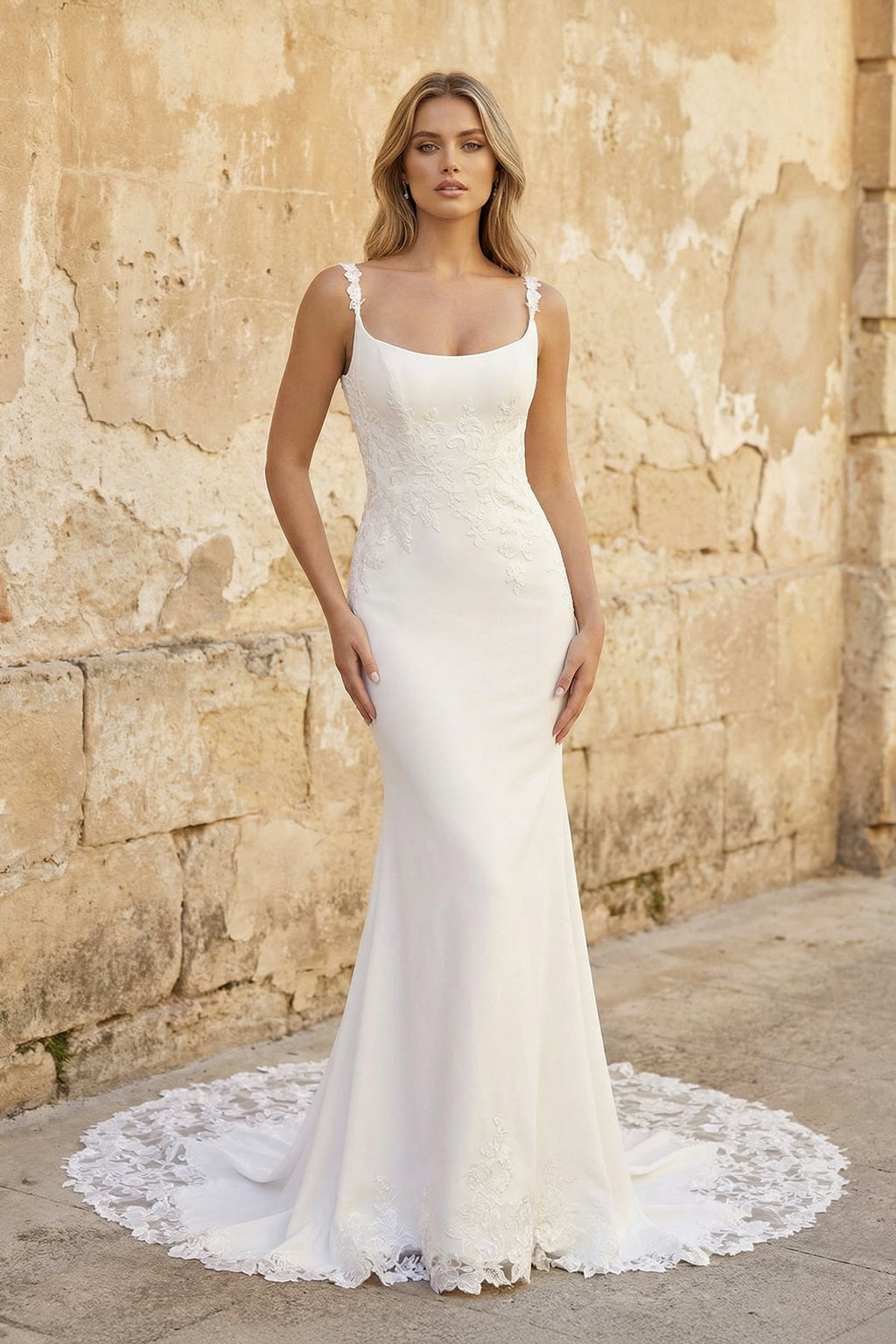 Mermaid Satin Wedding Dress With Lace in Ivory - SHE IS ME Wedding Dresses