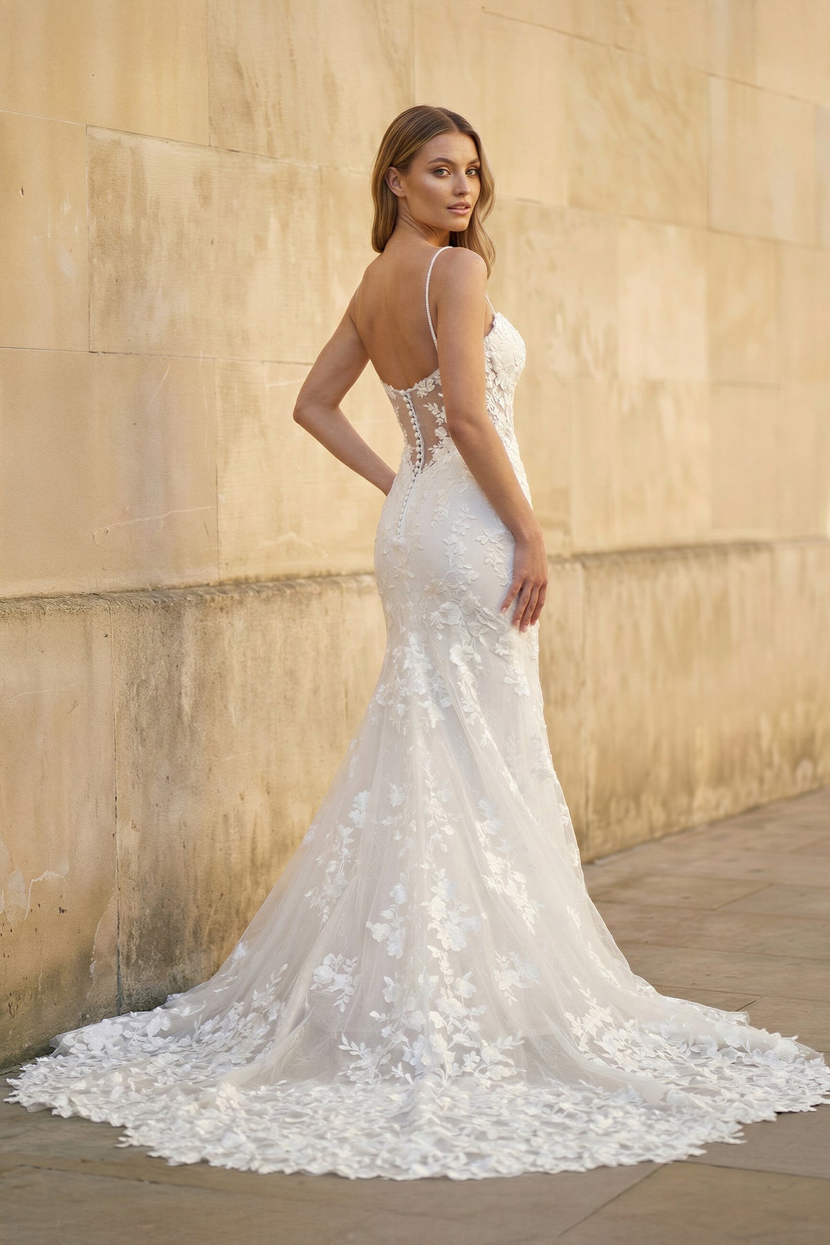 Mermaid Spaghetti Straps Lace Wedding Dress in White - SHE IS ME Wedding Dresses