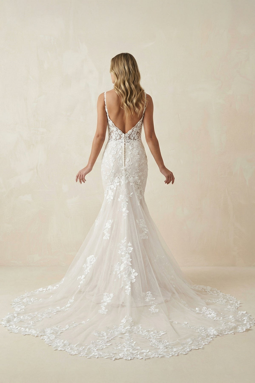 Mermaid Spaghetti Straps Lace Wedding Dress in White and Nude - SHE IS ME Wedding Dresses