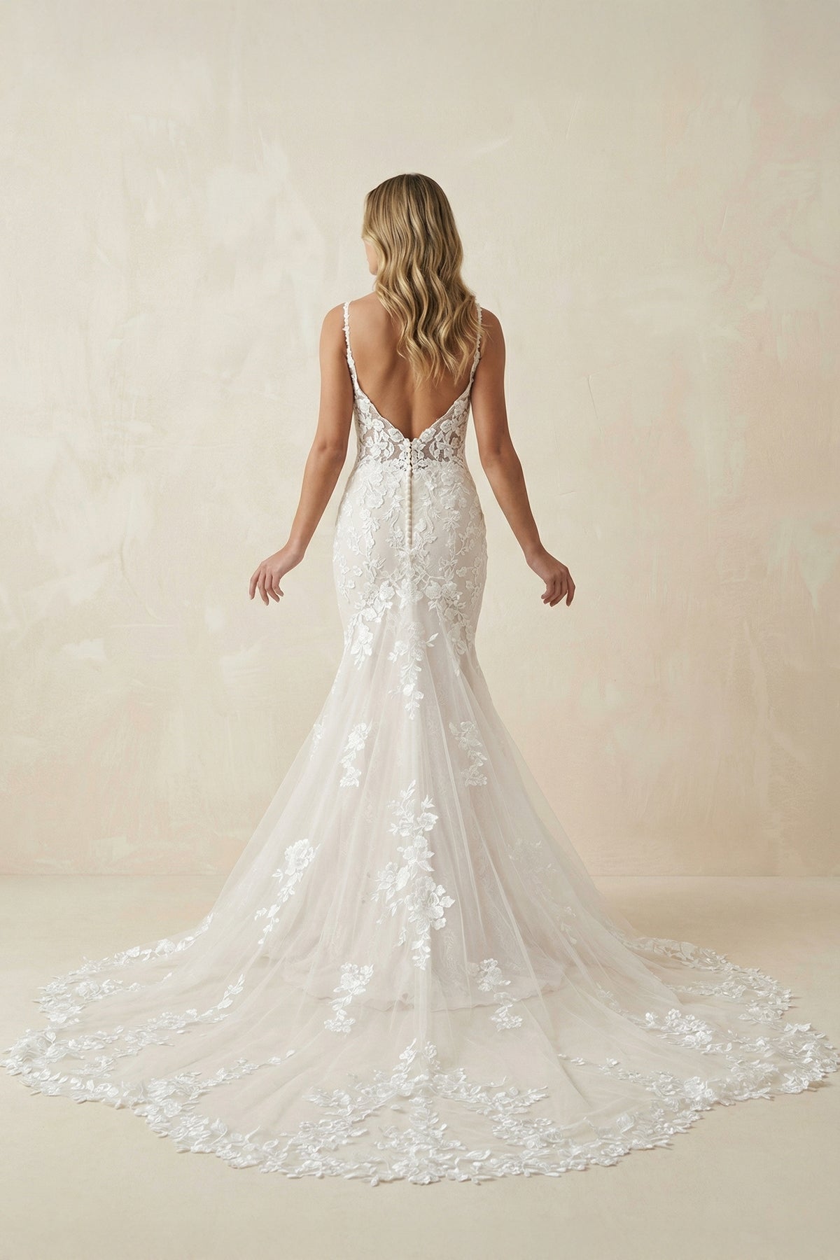 Mermaid Spaghetti Straps Lace Wedding Dress in White and Nude - SHE IS ME Wedding Dresses