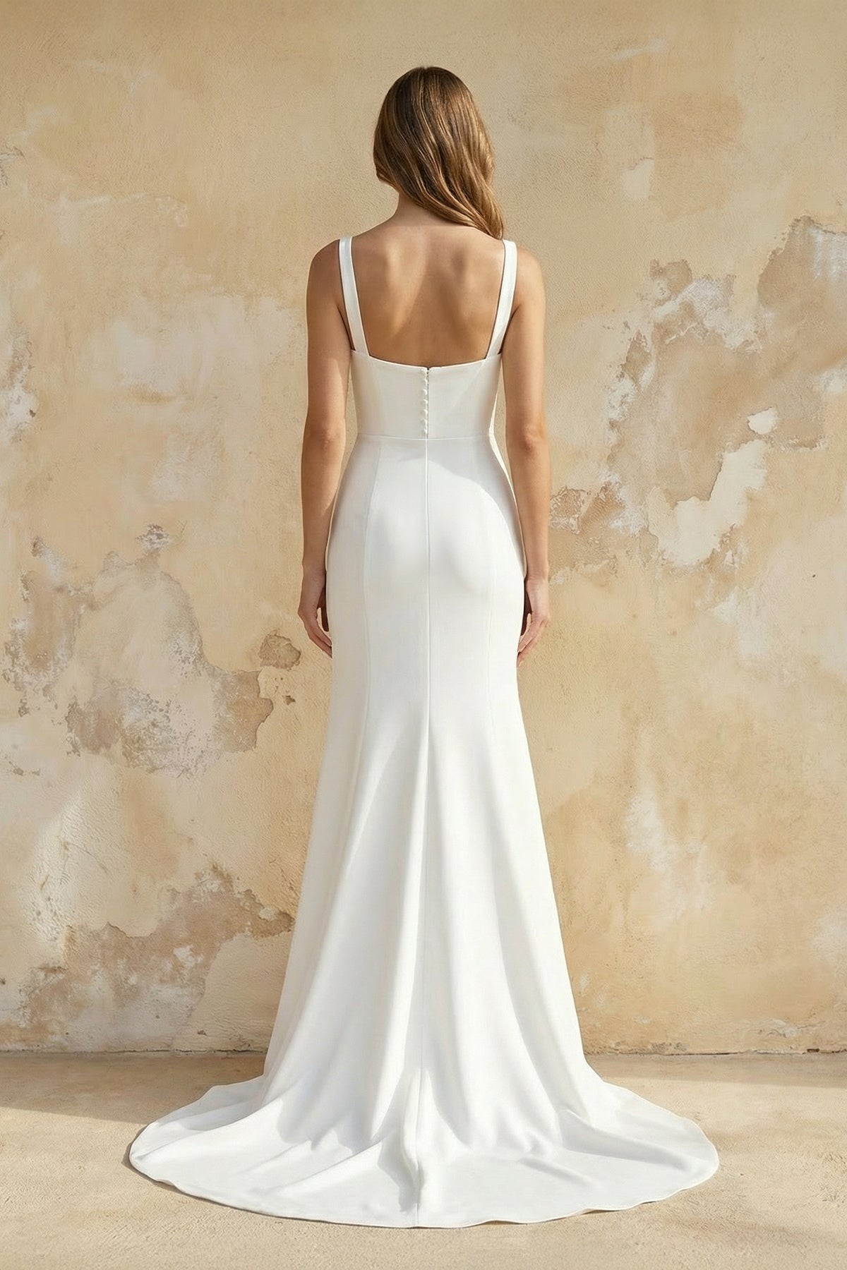 Mermaid Square Neck Satin Wedding Dress in White - SHE IS ME Wedding Dresses