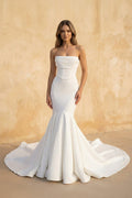 Mermaid Strapless Satin Wedding Dress in White - SHE IS ME Wedding Dresses