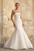 Mermaid Strapless Satin Wedding Dress With Bow in White - SHE IS ME Wedding Dresses