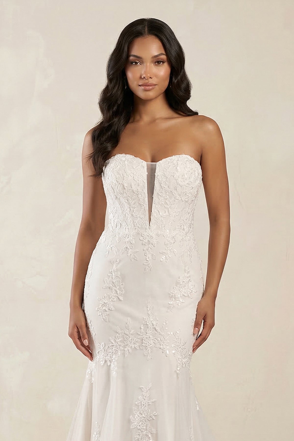 Mermaid Sweetheart Appliqued Tulle Wedding Dress in White - SHE IS ME Wedding Dresses