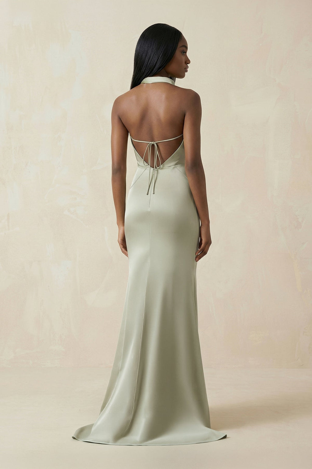 Mermaid V - Neck Satin Bridesmaid Dress With Slit in Frost - SHE IS ME Bridesmaid Dresses