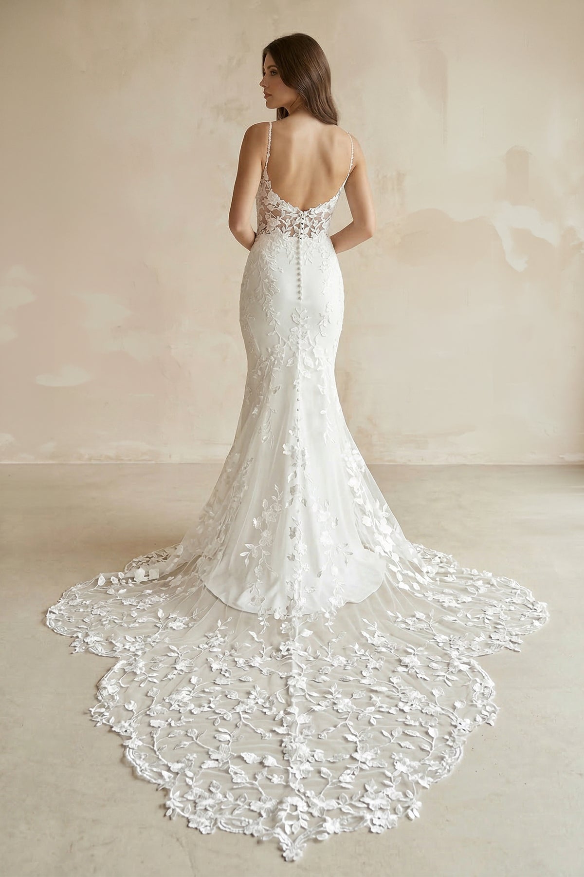 Mermaid V Neck Satin Wedding Dress With Appliques in White - SHE IS ME Wedding Dresses