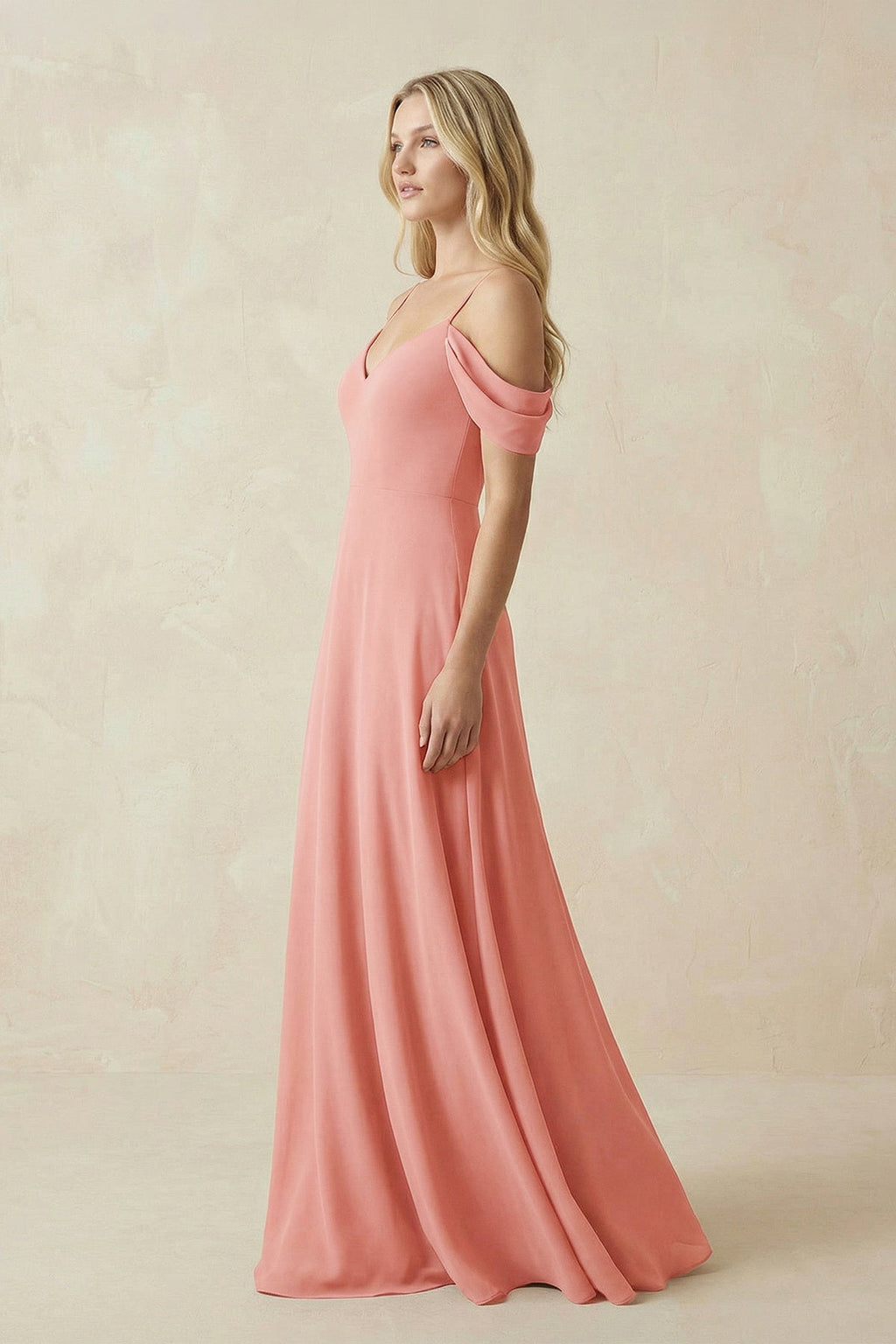 Off-the-Shoulder Chiffon A-Line Maxi Bridesmaid Dress in Mulberry - SHE IS ME BRIDESMAID DRESSES