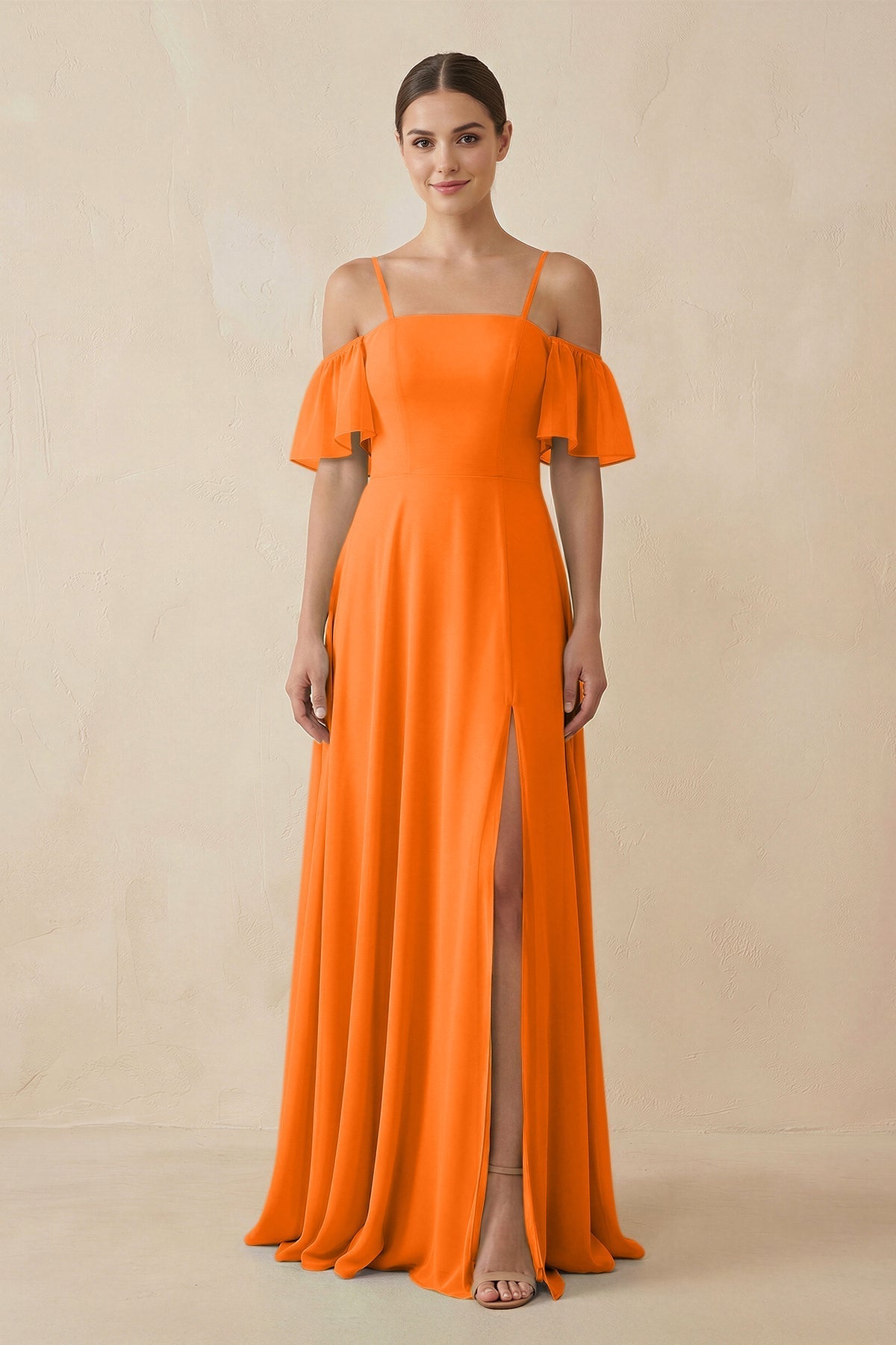 Off - the - Shoulder A - Line Chiffon Bridesmaid Dress in Cinnamon - SHE IS ME Bridesmaid Dresses