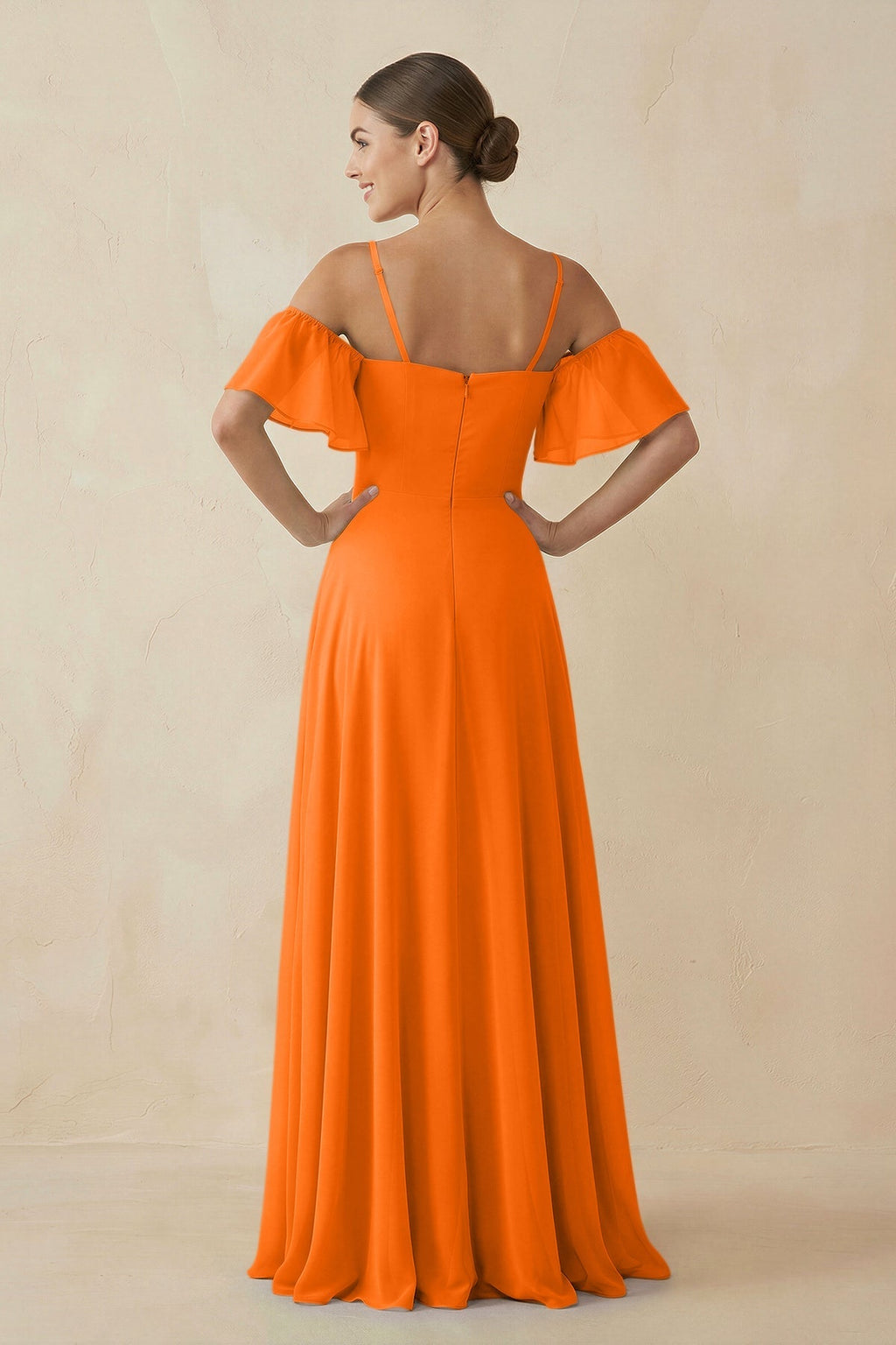 Off - the - Shoulder A - Line Chiffon Bridesmaid Dress in Cinnamon - SHE IS ME Bridesmaid Dresses