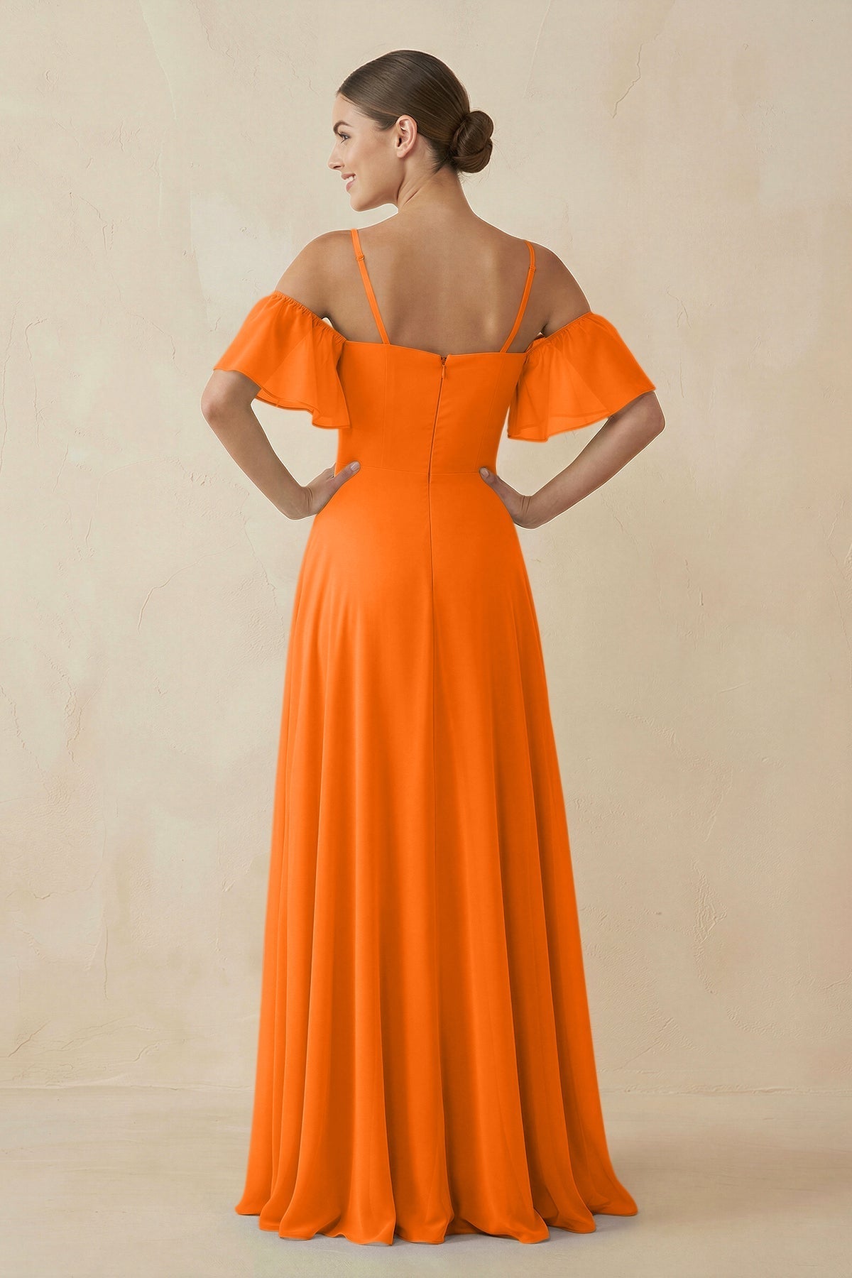 Off - the - Shoulder A - Line Chiffon Bridesmaid Dress in Cinnamon - SHE IS ME Bridesmaid Dresses