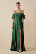 Off - the - Shoulder A - Line Chiffon Bridesmaid Dress in Dark Green - SHE IS ME Bridesmaid Dresses