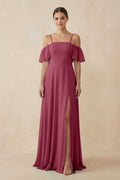 Off - the - Shoulder A - Line Chiffon Bridesmaid Dress in Desert Rose - SHE IS ME Bridesmaid Dresses