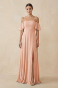Off - the - Shoulder A - Line Chiffon Bridesmaid Dress in English Rose - SHE IS ME Bridesmaid Dresses