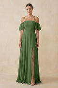 Off - the - Shoulder A - Line Chiffon Bridesmaid Dress in Moss - SHE IS ME Bridesmaid Dresses