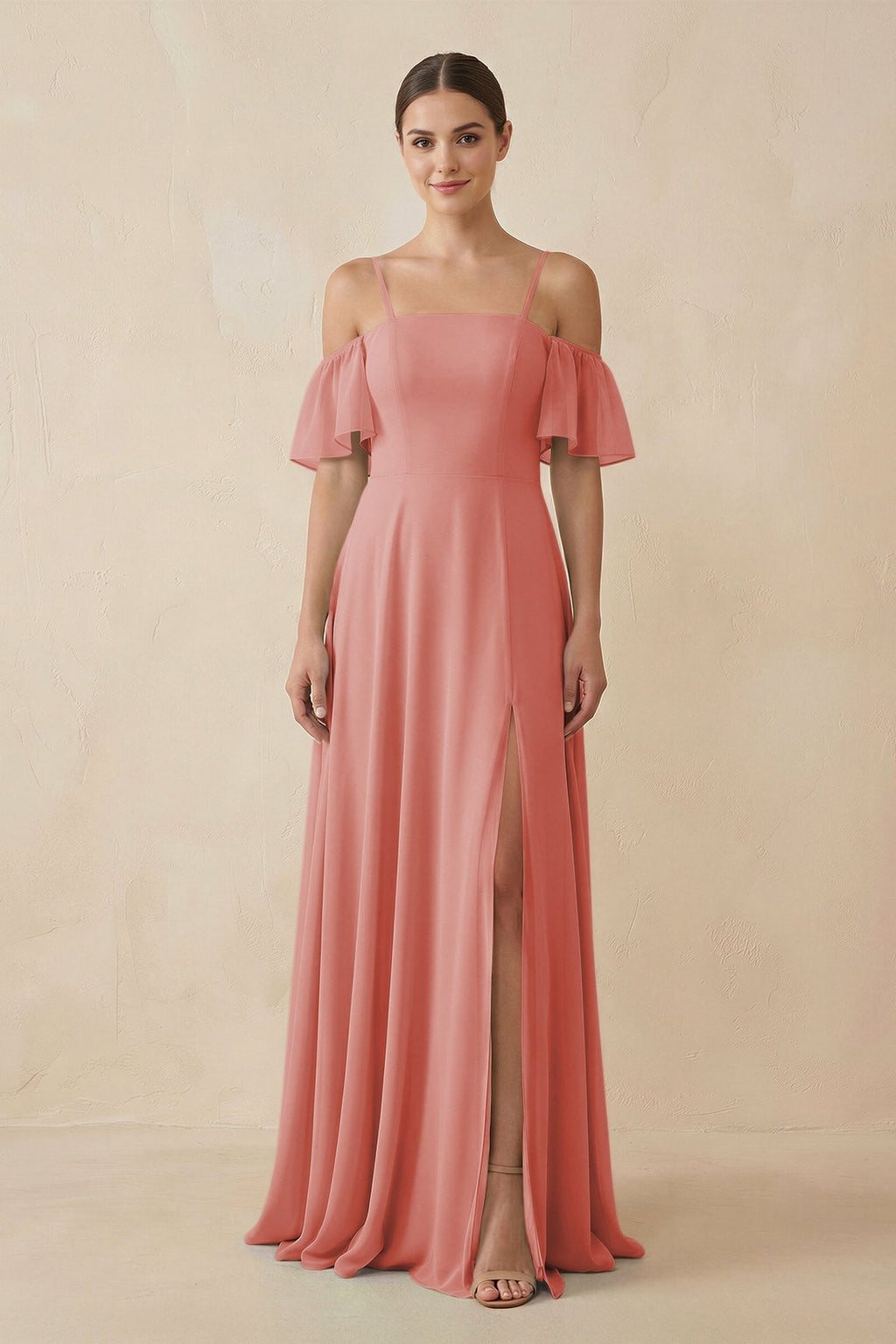 Off - the - Shoulder A - Line Chiffon Bridesmaid Dress in Mulberry - SHE IS ME Bridesmaid Dresses