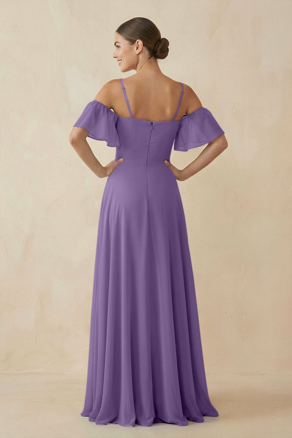 Off - the - Shoulder A - Line Chiffon Bridesmaid Dress in Tahiti - SHE IS ME Bridesmaid Dresses