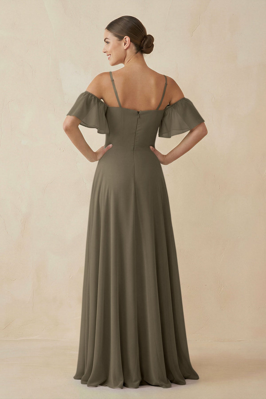 Off - the - Shoulder A - Line Chiffon Bridesmaid Dress in Willow Green - SHE IS ME Bridesmaid Dresses