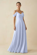 Off - the - Shoulder A - Line Pleated Chiffon Bridesmaid Gown in Ice - SHE IS ME Bridesmaid Dresses