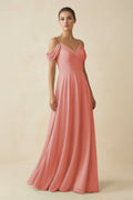 Off - the - Shoulder A - Line Pleated Chiffon Bridesmaid Gown in Mulberry - SHE IS ME Bridesmaid Dresses