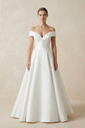 Off - the - shoulder A - Line Satin Wedding Dress - SHE IS ME Wedding Dresses