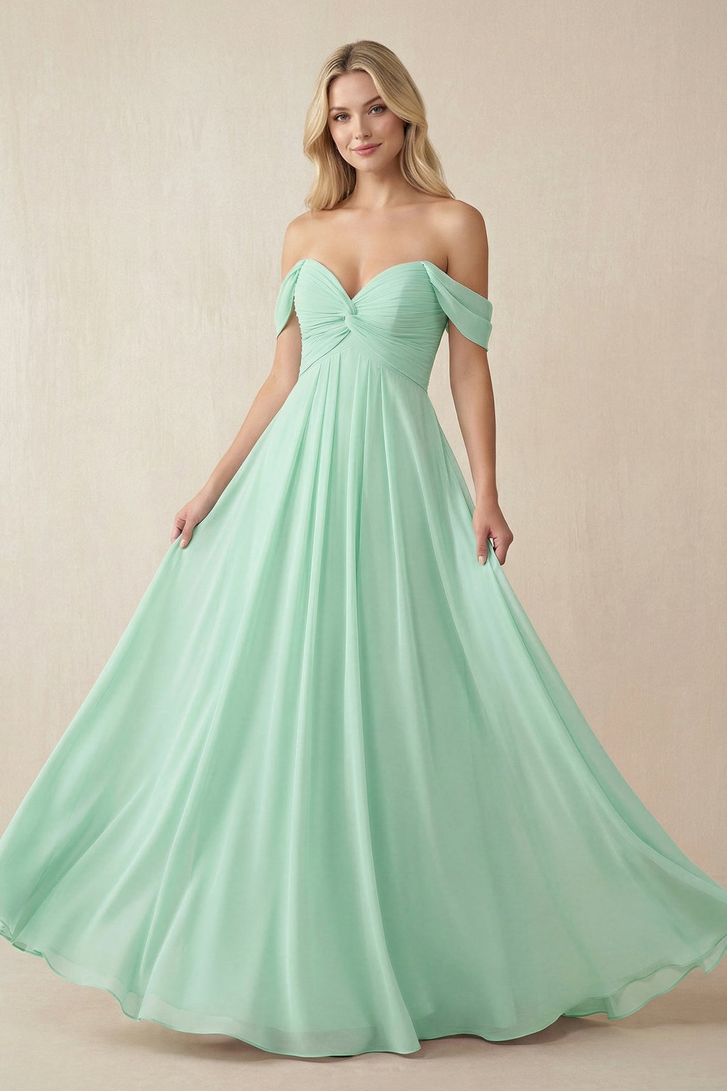 Off - the - Shoulder Chiffon A - Line Long Bridesmaid Dress - SHE IS ME Bridesmaid Dresses