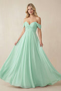 Off - the - Shoulder Chiffon A - Line Long Bridesmaid Dress - SHE IS ME Bridesmaid Dresses
