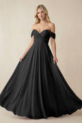 Off - the - Shoulder Chiffon A - Line Long Bridesmaid Dress in Black - SHE IS ME Bridesmaid Dresses