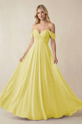 Off - the - Shoulder Chiffon A - Line Long Bridesmaid Dress in Buttercup - SHE IS ME Bridesmaid Dresses