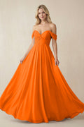 Off - the - Shoulder Chiffon A - Line Long Bridesmaid Dress in Cinnamon - SHE IS ME Bridesmaid Dresses