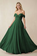 Off - the - Shoulder Chiffon A - Line Long Bridesmaid Dress in Dark Green - SHE IS ME Bridesmaid Dresses