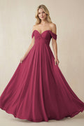 Off - the - Shoulder Chiffon A - Line Long Bridesmaid Dress in Desert Rose - SHE IS ME Bridesmaid Dresses