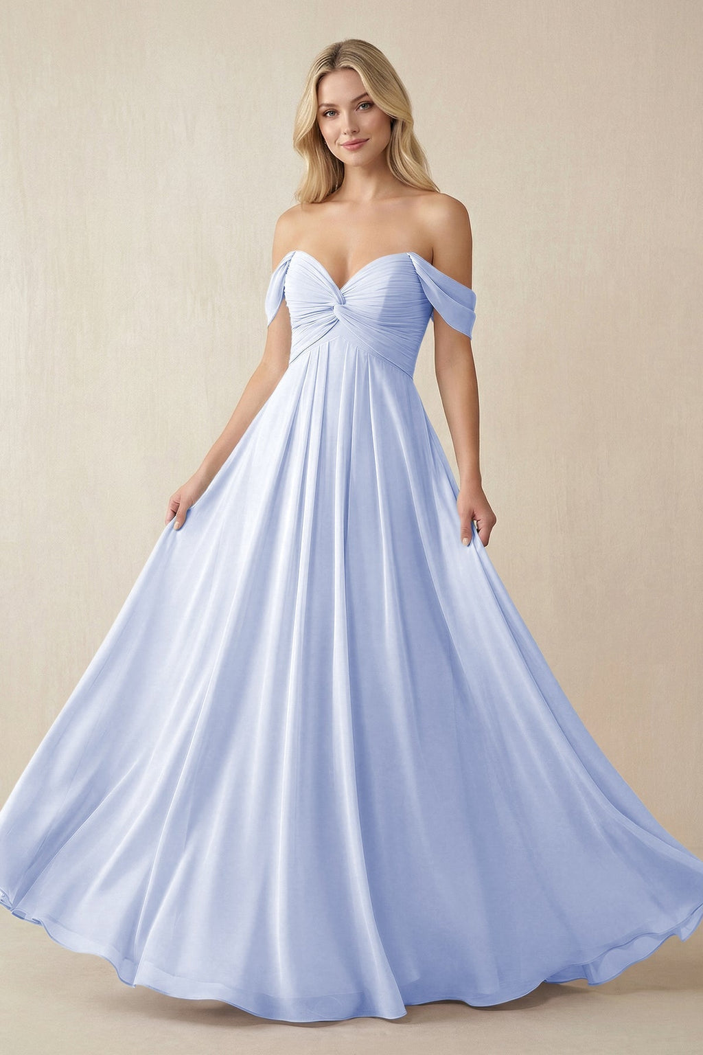 Off - the - Shoulder Chiffon A - Line Long Bridesmaid Dress in Ice - SHE IS ME Bridesmaid Dresses