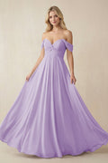 Off - the - Shoulder Chiffon A - Line Long Bridesmaid Dress in Lavender - SHE IS ME Bridesmaid Dresses