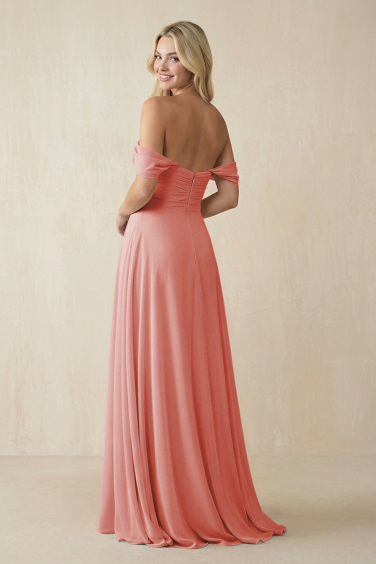 Off - the - Shoulder Chiffon A - Line Long Bridesmaid Dress in Mulberry - SHE IS ME Bridesmaid Dresses
