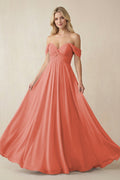 Off - the - Shoulder Chiffon A - Line Long Bridesmaid Dress in Wild Rose - SHE IS ME Bridesmaid Dresses