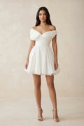 Off - the - Shoulder Chiffon Pleated A - Line Wedding Dress in Ivory - SHE IS ME Wedding Dresses
