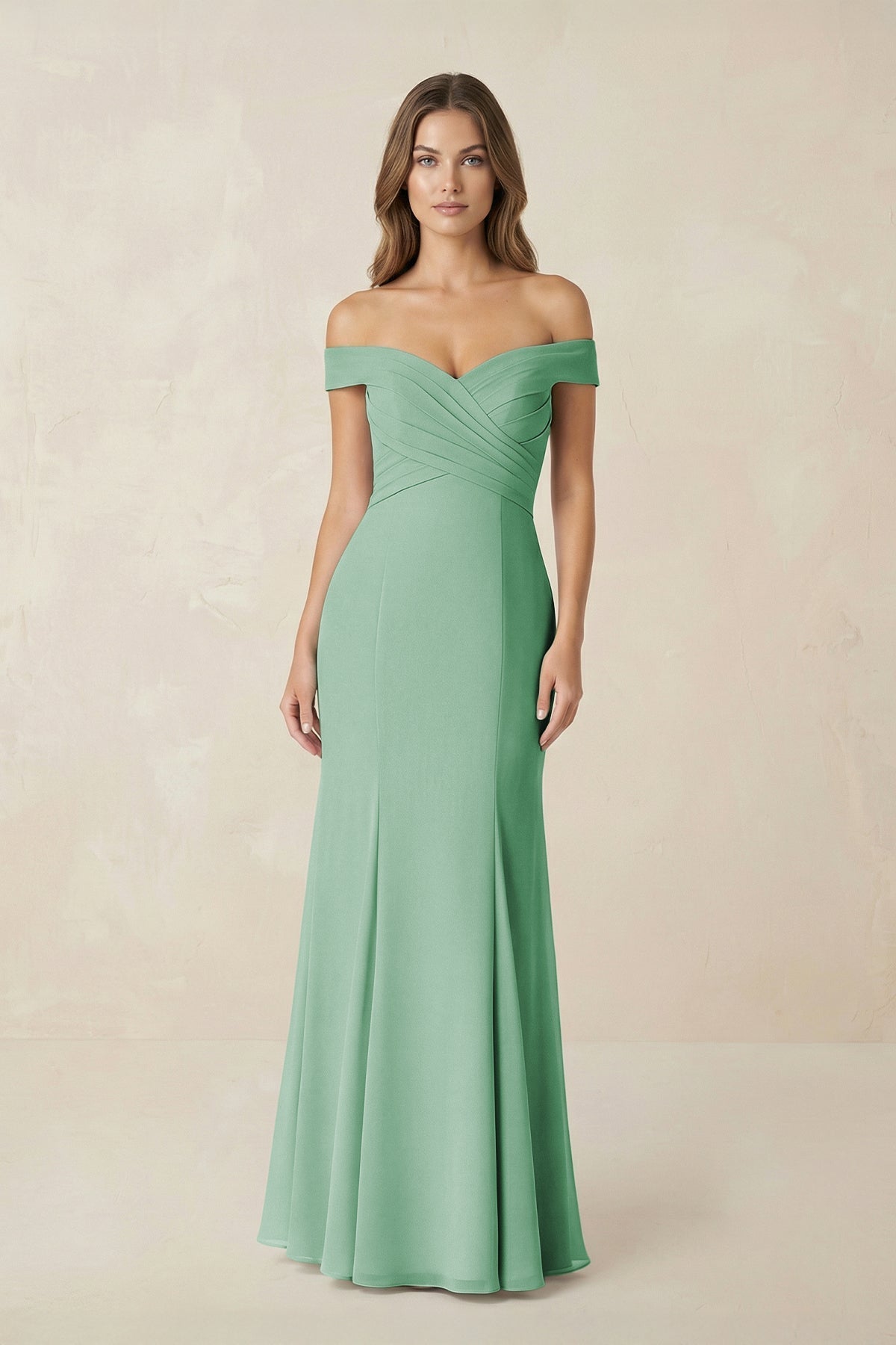 Off - the Shoulder Mermaid Chiffon Bridesmaid Dress - SHE IS ME Bridesmaid Dresses