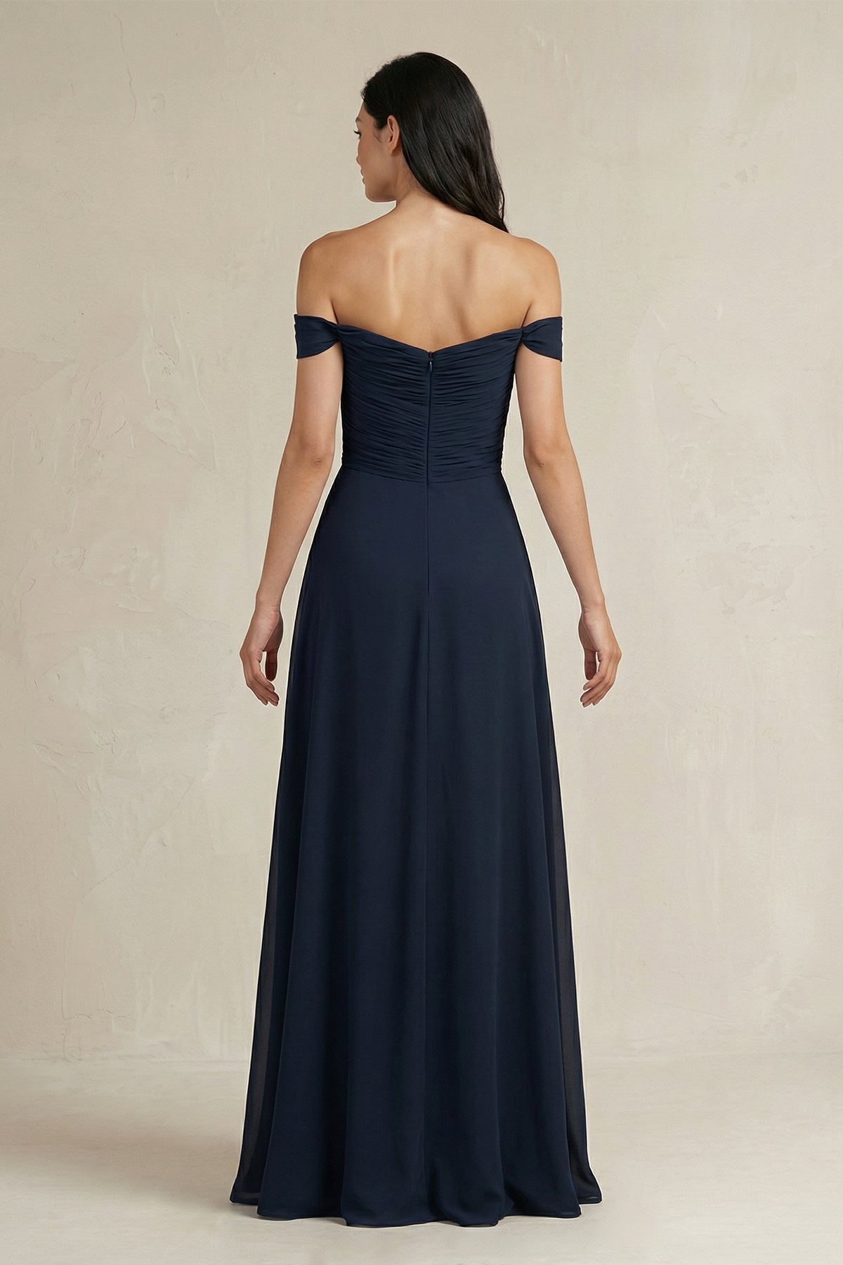 Off - the - Shoulder Pleated A - Line Chiffon Bridesmaid Dress - SHE IS ME Bridesmaid Dresses