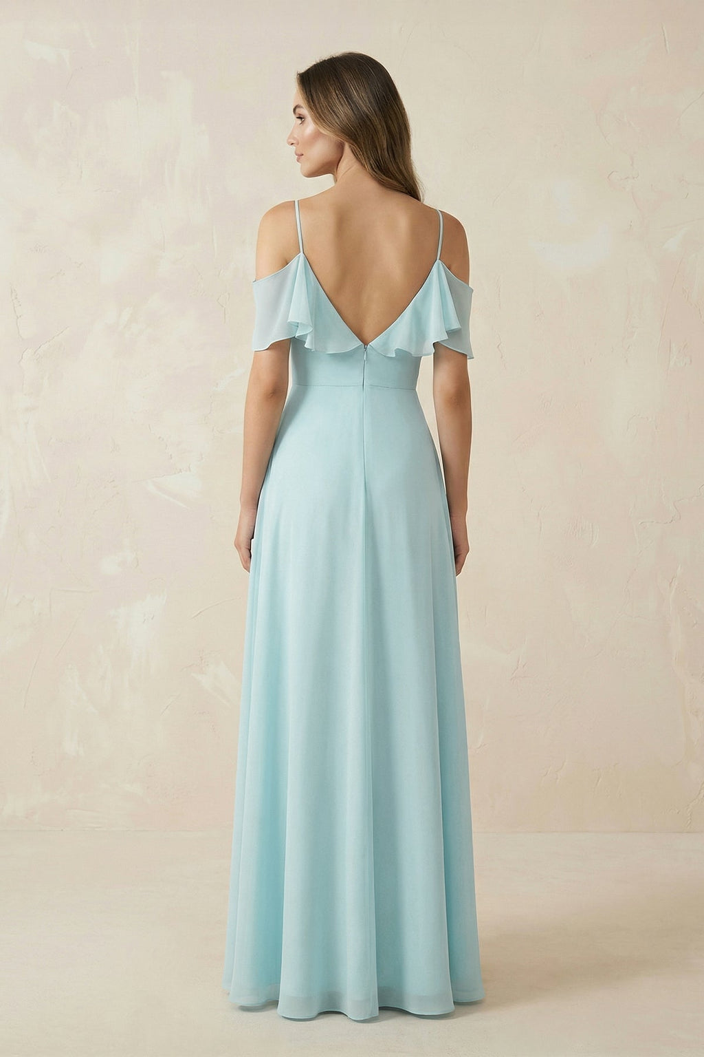 Off - the - Shoulder Ruffled A - Line Chiffon Bridesmaid Dress - SHE IS ME Bridesmaid Dresses